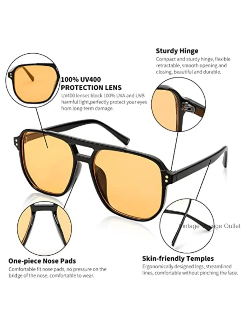 Retro Square Aviator Sunglasses Women Men 70s Vintage Plastic Frame UV400